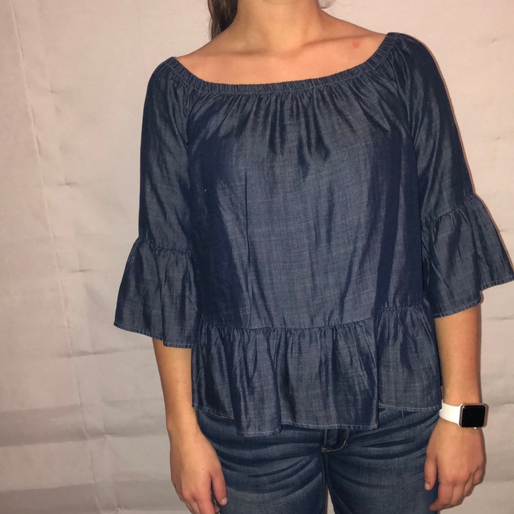 Off shoulder navy blue top